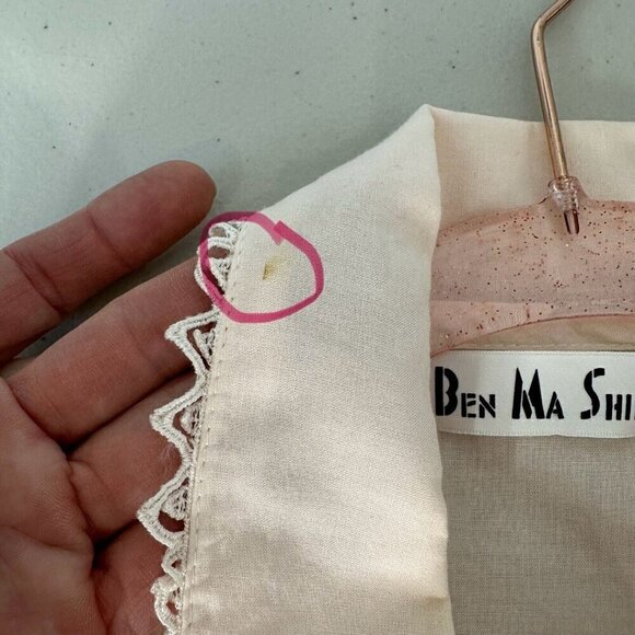 Ben Ma Shien Pink Lace Pintuck Shirt Blouse Button up S M Retro Tuxedo - Picture 13 of 13